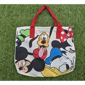 Mickey Mouse and Friends Canvas Tote Bag Minnie Donald Goofy Pluto Zipper NWOT